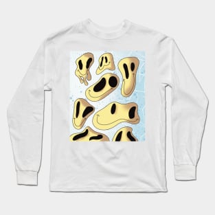 Dripping Melting Smiley Face Vintage Pattern Long Sleeve T-Shirt